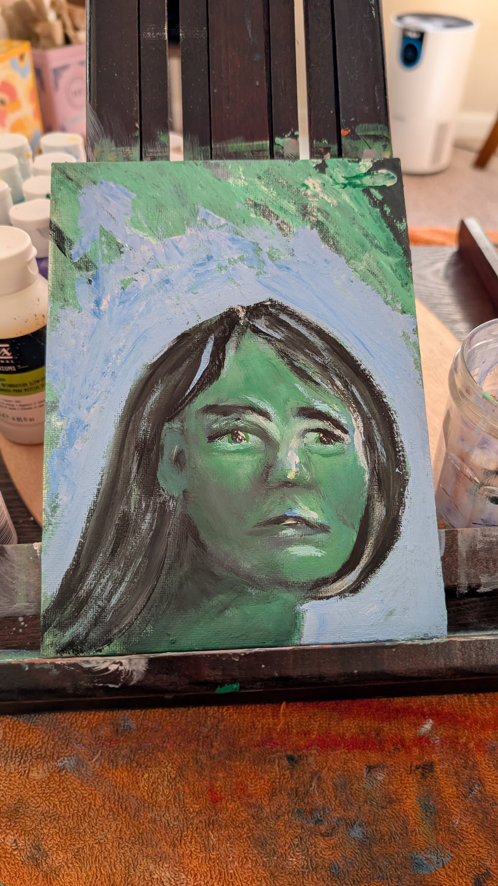 Green Portrait with Contemplative Gaze