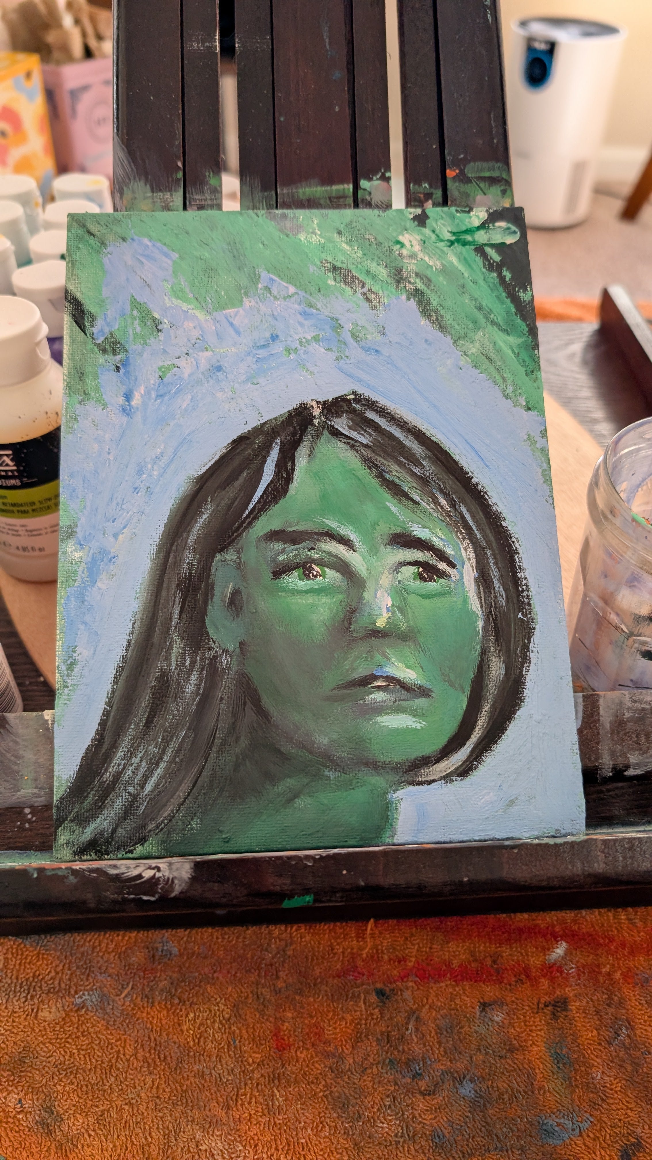 Green Portrait with Contemplative Gaze
