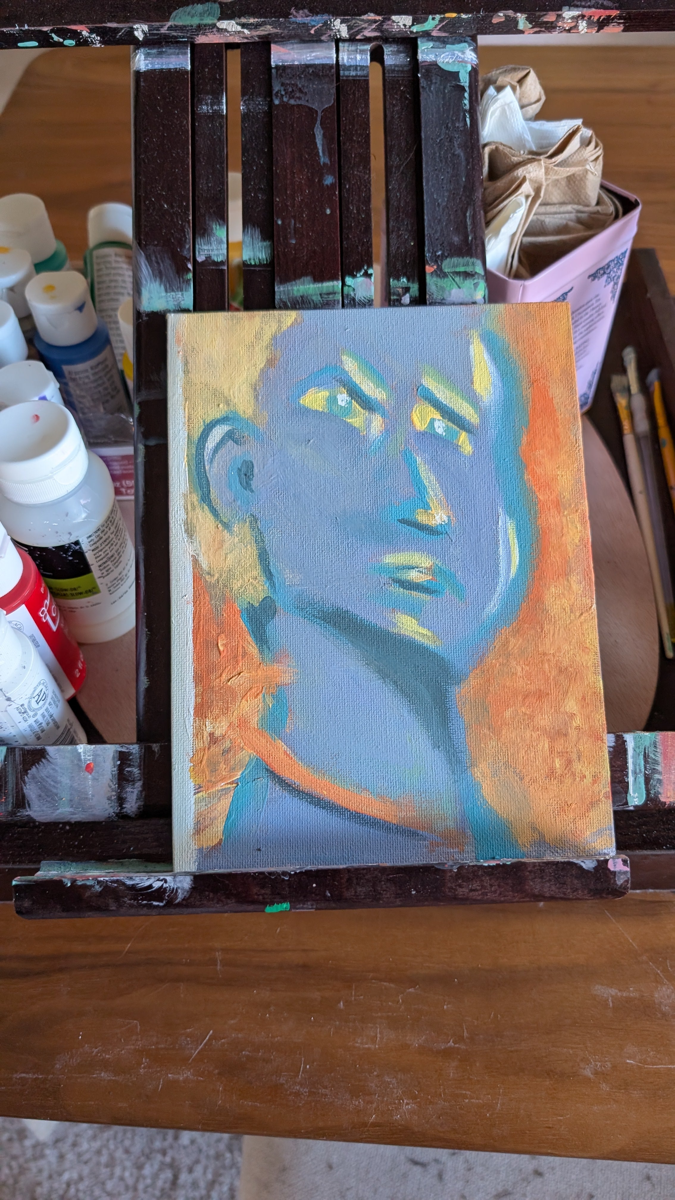 Blue Portrait with Golden Highlights