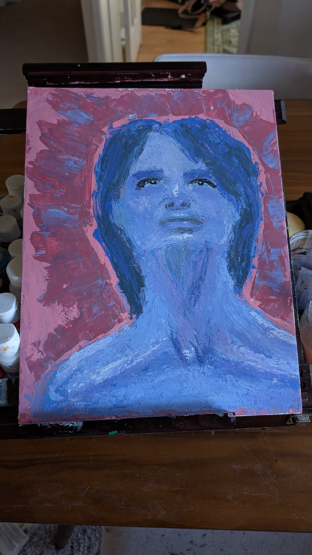 Blue Portrait Against Coral Sky